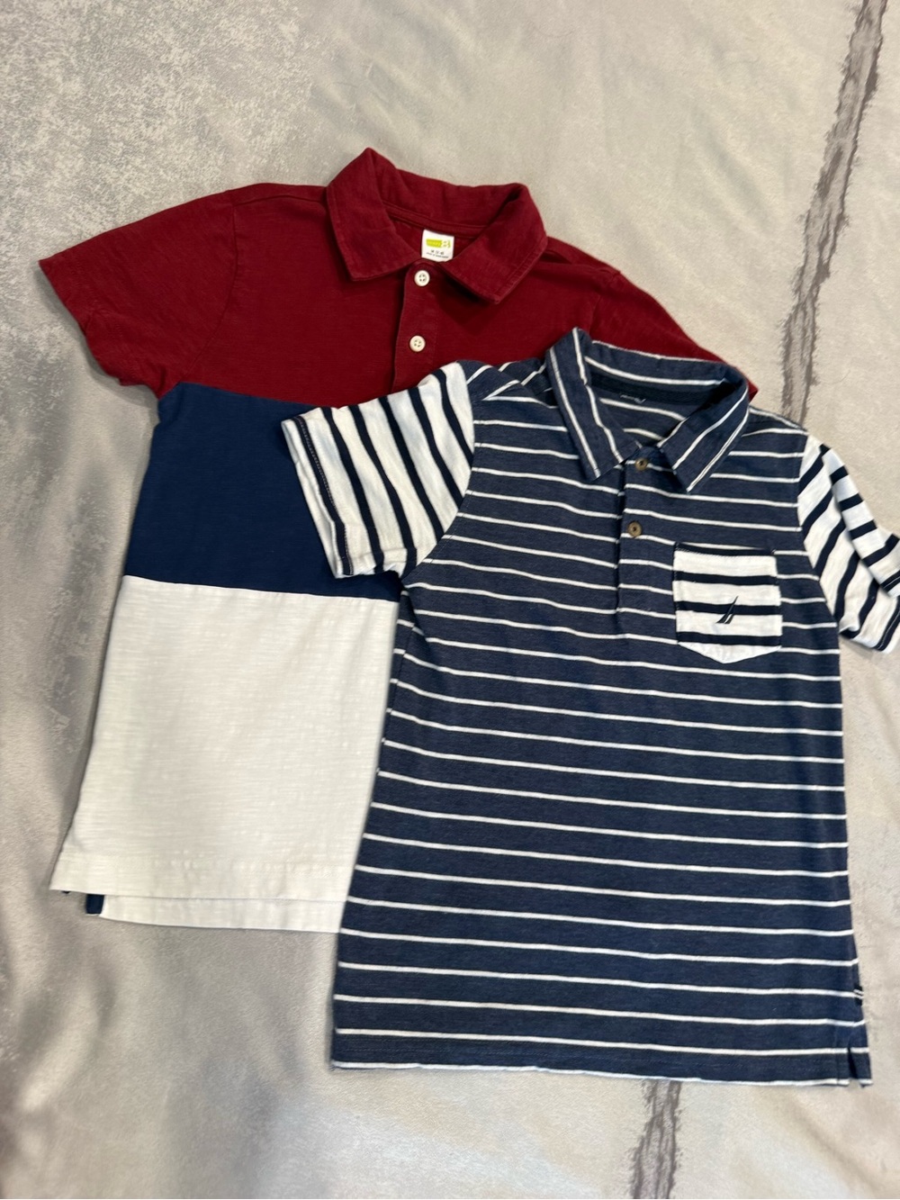 Kids Polo Shirt Set - Striped Navy & Colorblock Red/Navy/White